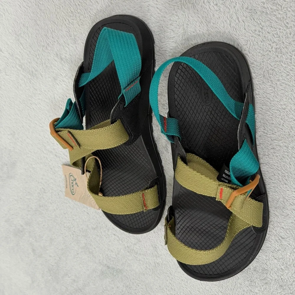 Chaco Lowdown Sandals Mens 7 Olive/Teal Adjustable Straps Sport Slides JCH108655